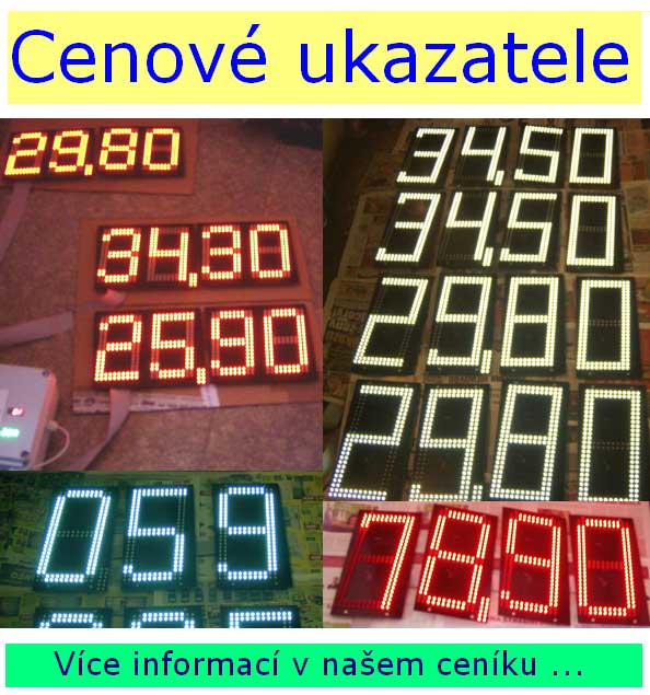 Zobrazovac LED moduly pro cenov ukazatele a vyvolvac systmy. Dodvme kompletn elektroniku vetn dcch jednotek a napjecch zdroj.  Pro vce informac kliknte zde.