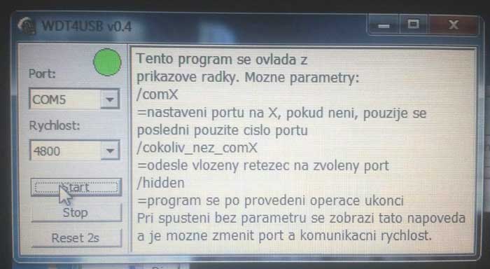 Okno WDT4USB.EXE.